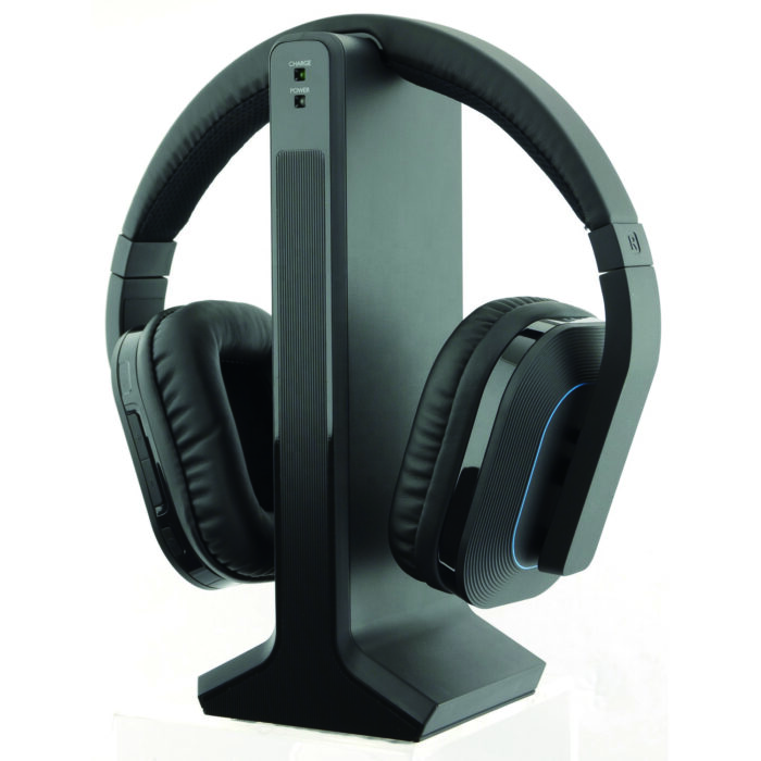 RF Wireless TV Headphones with Upright Charging Transmitter Stand