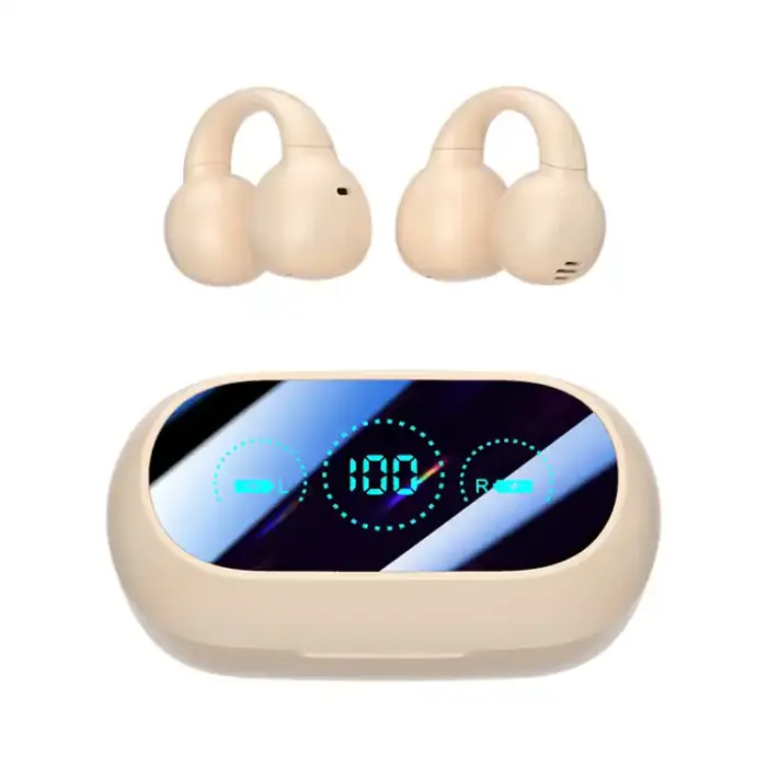 Clip-On Open-Ear Earbuds – Mirror Display Case, Touch Control, BT 5.3